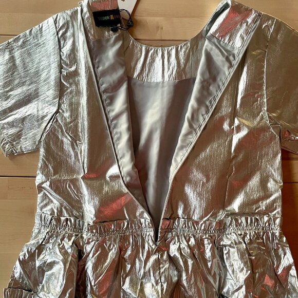 Teddy Fresh Women's Silver Linings Metallic Tiered Prom Dress sz Medium NWT NEW - Picture 7 of 12